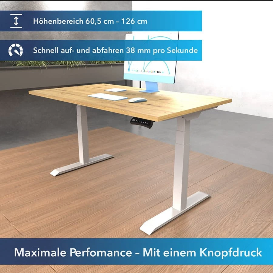 Hoehenverstellbarer-Schreibtisch-mit-einem-Hoehenbereich-von-605-cm-bis-126-cm-und-einer-schnellen-Auf-und-Abfahrgeschwindigkeit-von-38-mm-pro-Sekunde-fuer-maximale-Performance Elektrischer Schreibtisch Höhenverstellbar für Büro und Home