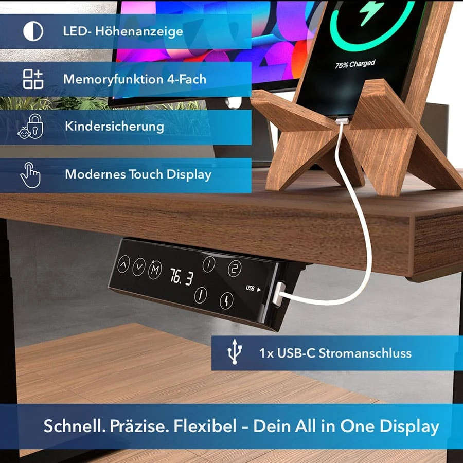 LED-Hoehenanzeige-mit-4-facher-Memoryfunktion-Kindersicherung-modernem-Touch-Display-und-einem-USB-C-Stromanschluss-fuer-schnelle-und-praezise-Bedienung_ Elektrisch Höhenverstellbarer Bürotisch elektrisch "Pro" - C