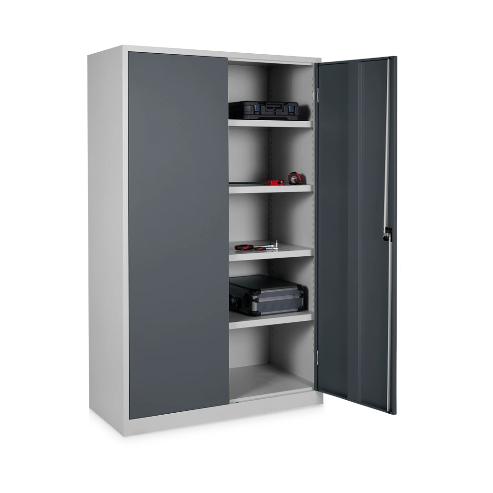 STAHLSCHRANK_5-OH_1200-BREIT_500-TIEF_OFFEN_7035-7016 Aktenschrank aus Stahl 1200 × 500 mm, 5 OH (1200 × 500 × 195