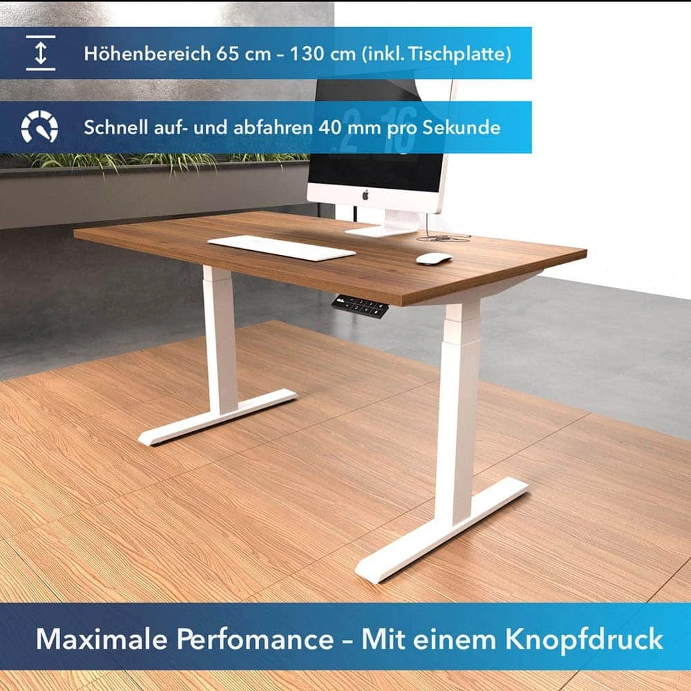Schreibtisch-hoehenbereich-und-schnelligkeitsgrafik-weisses-Gestell-Nussbaum-Tischplatte-Pro Computertisch höhenverstellbar Studio-Edition elektrisch | 5