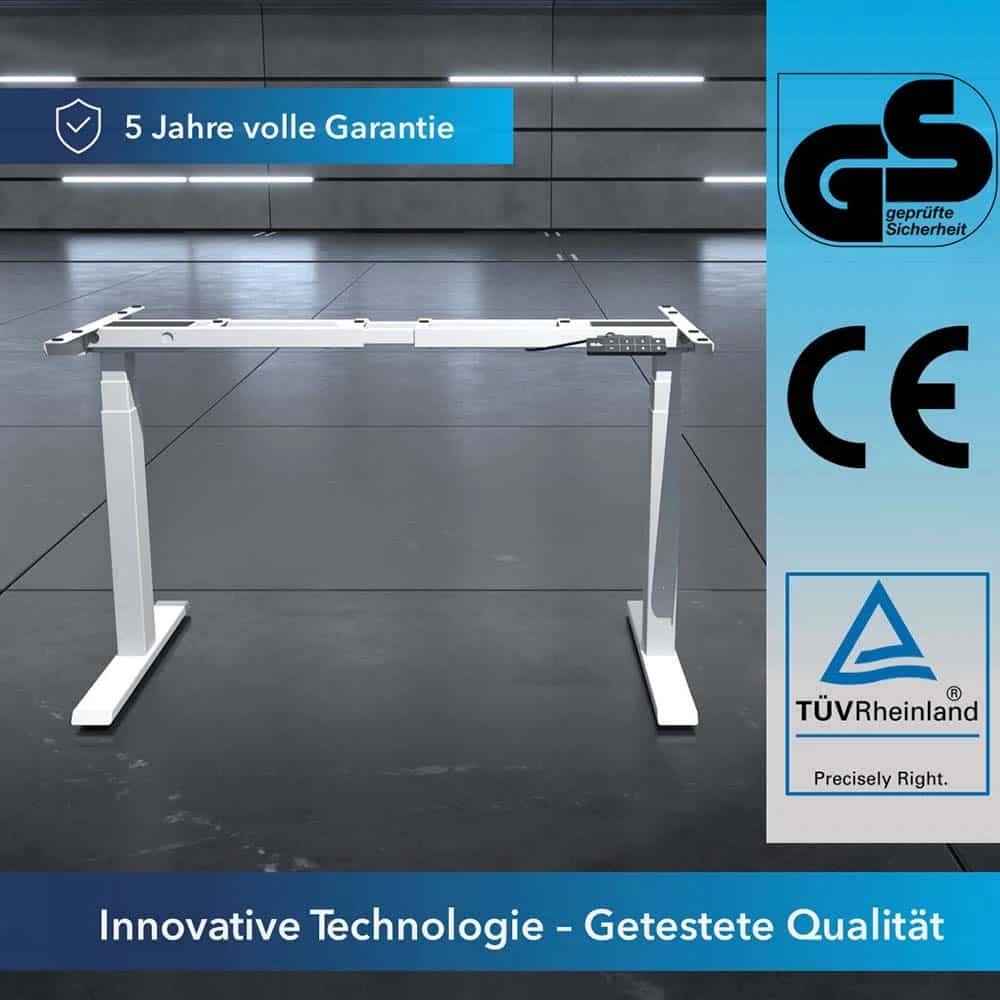 Schreibtischgestell-in-weiss-mit-Pruefzeichen-TUeV-und-GS Computertisch höhenverstellbar Studio-Edition elektrisch | 5