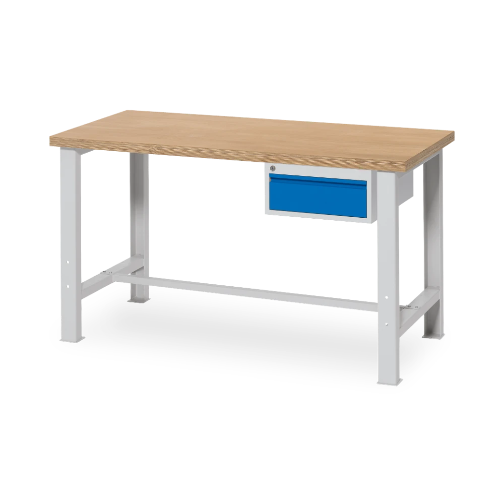 WERKBANK_CEHA_FIX_QUER_1-SCHUBLADE_7035-5010 Werkbank mit Unterbaucontainer – 2000 mm (RAL 5010–RAL 7035) – Detailansicht