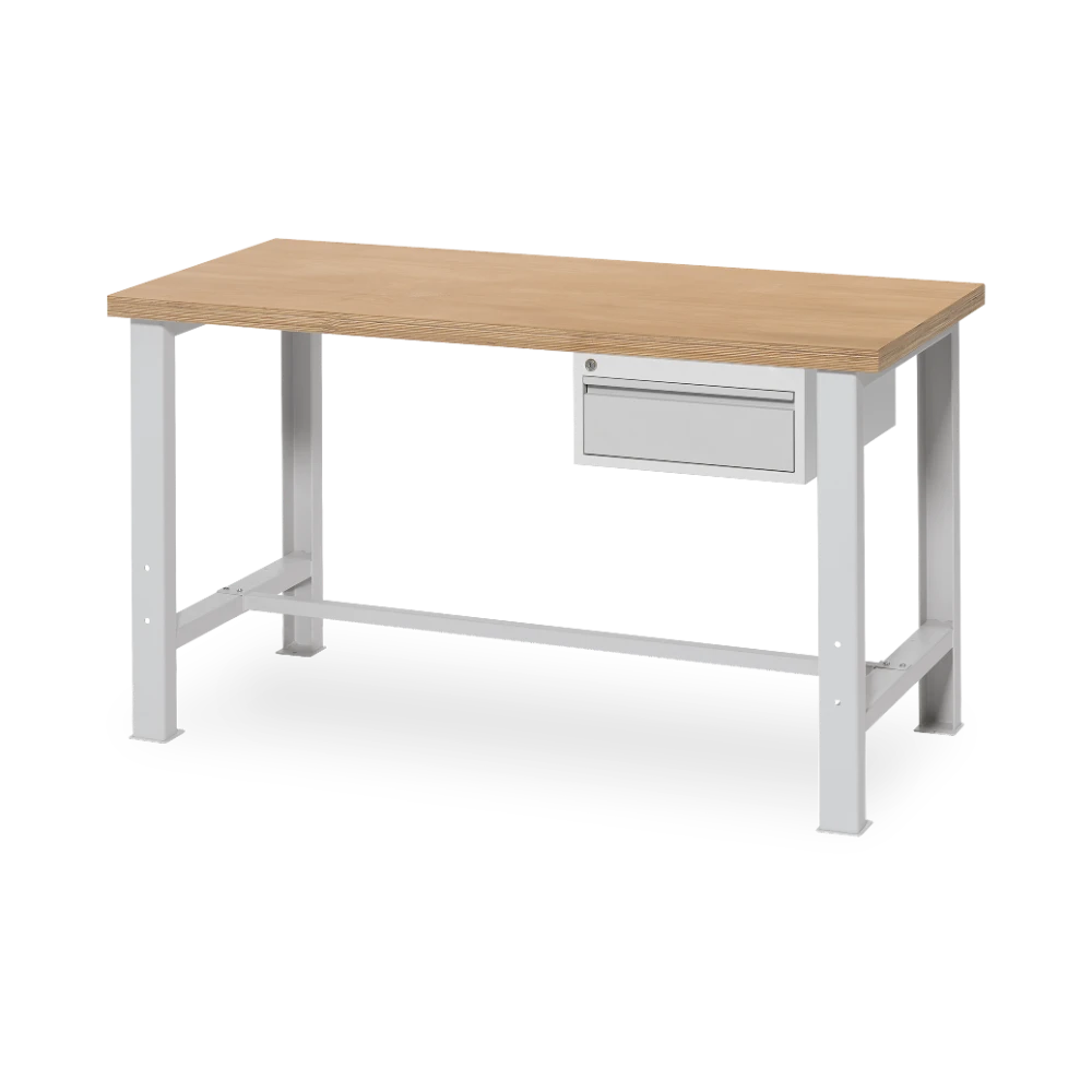 WERKBANK_CEHA_FIX_QUER_1-SCHUBLADE_7035-7035 Werkbank mit Unterbaucontainer – 1500 mm (RAL 5010–RAL 7035) – Detailansicht