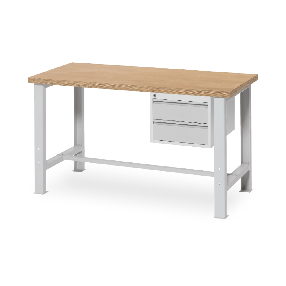 WERKBANK_CEHA_FIX_QUER_2-SCHUBLADE_7035-7035 Werkbank mit Unterbaucontainer – 2000 mm (RAL 5010–RAL 7035) – Detailansicht