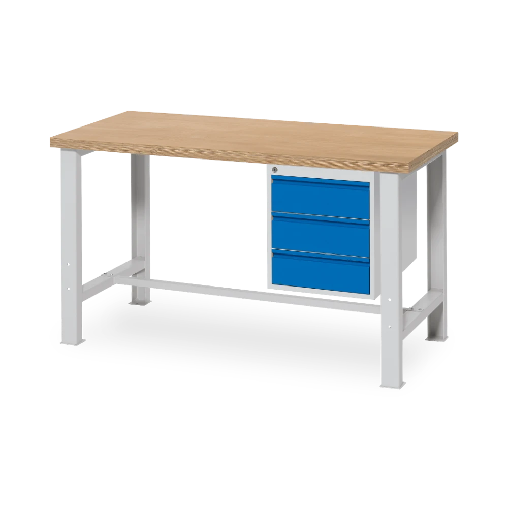 WERKBANK_CEHA_FIX_QUER_3-SCHUBLADE_7035-5010 Werkbank mit Unterbaucontainer – 1500 mm (RAL 5010–RAL 7035) – Detailansicht