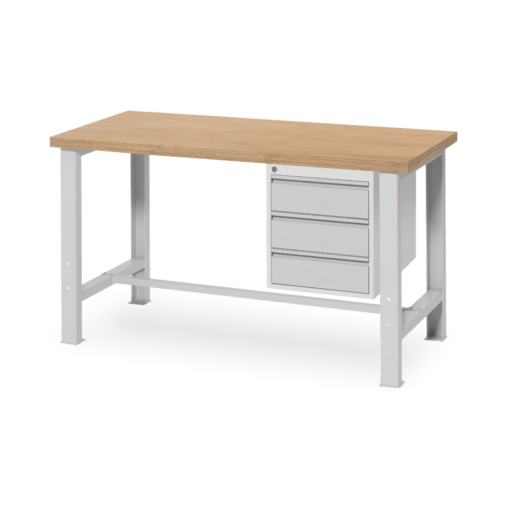 WERKBANK_CEHA_FIX_QUER_3-SCHUBLADE_7035-7035 Werkbank mit Unterbaucontainer – 1500 mm (RAL 5010–RAL 7035) – Detailansicht