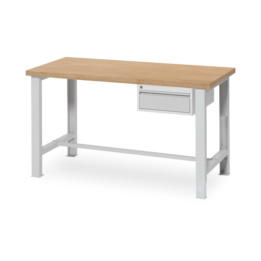 WERKBANK_CEHA_VERSTELLBAR_QUER_1-SCHUBLADE_7035-7035 Werkbank Budget Star höhenverstellbar – 1500 mm (RAL 5010–RA – Detailansicht