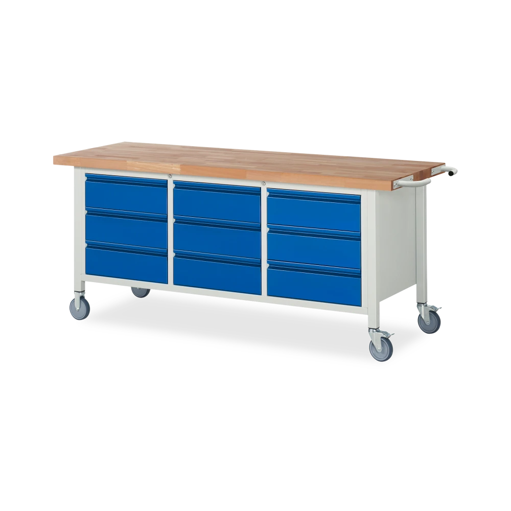 fahrbare-werkbank-absenkbar-basic-8-9-schubladen-v1 fahrbare werkbank absenkbar basic 8 9 schubladen v1