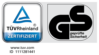 TÜV Rheinland zertifiziert – GS geprüfte Sicherheit (ID 1111281441)
