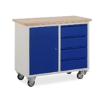Werkzeugwagen mit 4 Schubladen & Tür – 500 kg, 40-mm-Arbeitsplatte (1000 × 500 × 845 mm)