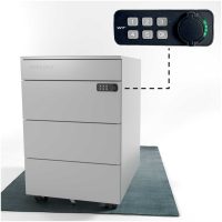 Rollcontainer metall mit verschliessbar elektronischem Zahlenschloss fuer buero und Home Office in grau