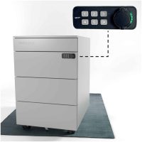 Rollcontainer metall mit verschliessbar elektronischem Zahlenschloss fuer buero und Home Office in grau